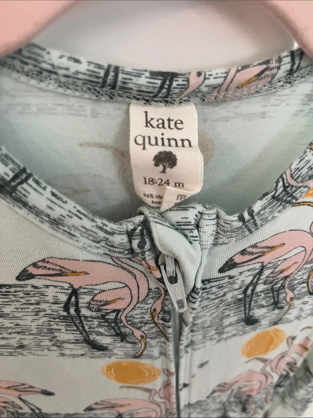 kate quinn Mint Flamingo Print zip-up onesie 18-24 mos 🦩